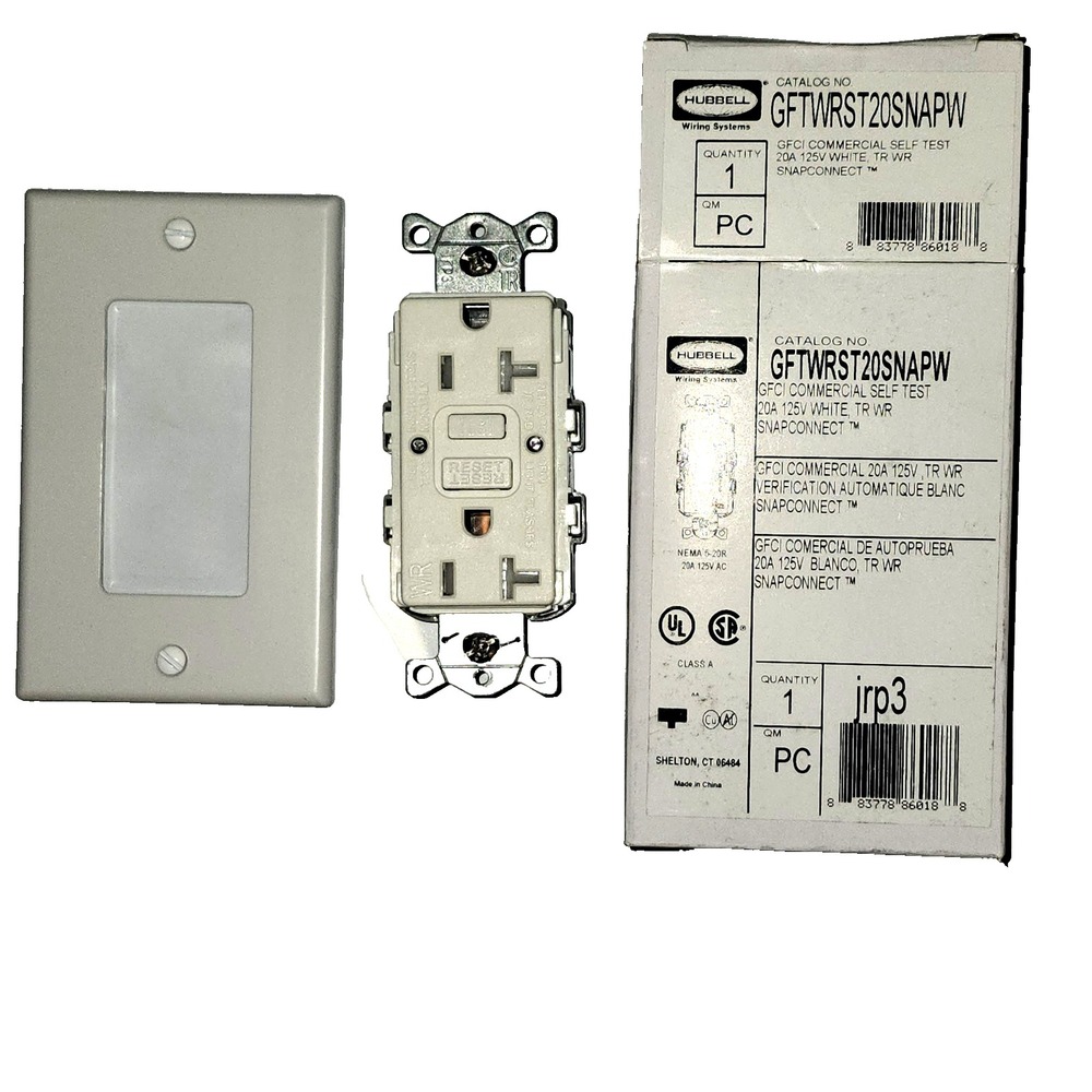 HUBBELL GFWRST20W GFCI Rceptcle,Commer.,Wht,20A,1 HP 45UF59